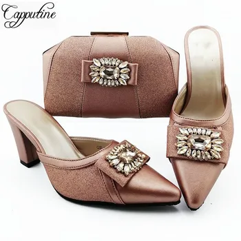 

High class peach pointed toe high heel shoes matching with evening bag set for fashion lady QSL012 heel height 9cm