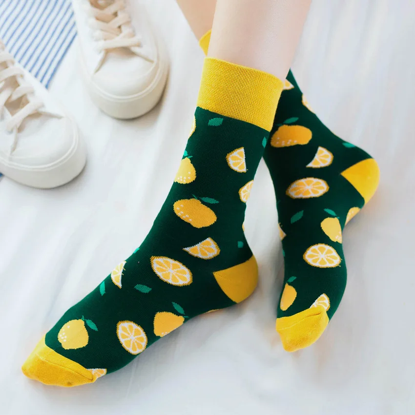 Cute Cartoon Fruit Print Watermelon cantaloupe shrimp Girls Kawaii Socks meias Korean Harajuku Embroidery Pile Heap Funny Socks