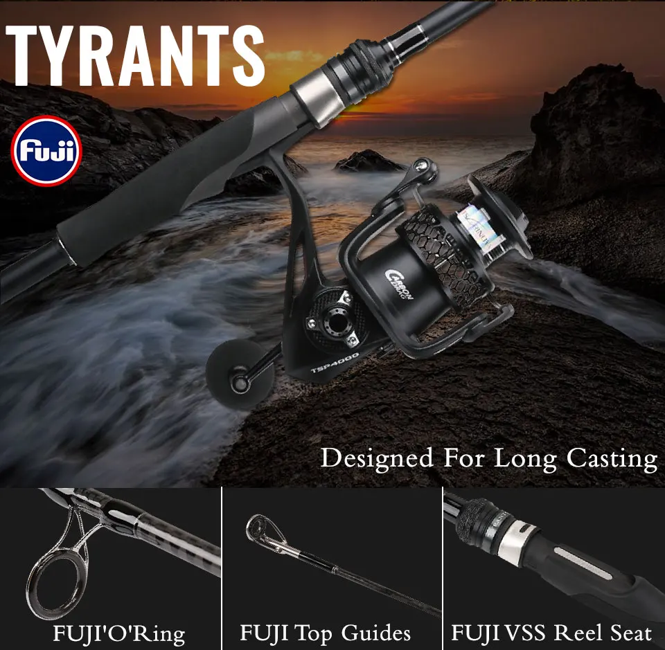 TSURINOYA спиннинговое удилище TYRANTS 3,0 м 3,3 м MF FUJI направляющие кольца x-спиральная конструкция длинноходное литье морской бас удилище