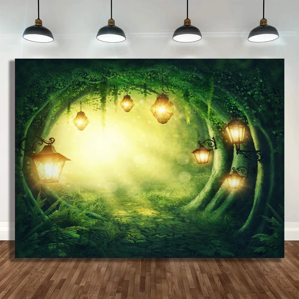 Lanterns Green Forest Abstract Photo Background For Newborn Baby Shower Kids Portrait Photography Backdrop Vinyl Wall Poster | Электроника
