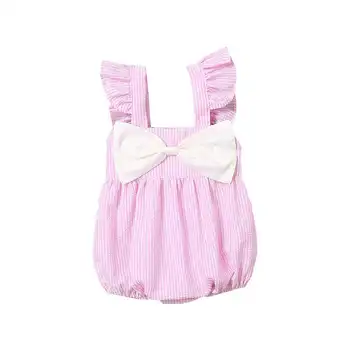 

Summer New Female Baby Striped Sling Harness Jumpsuit Bow Cotton Casual Infant Crawling Suit