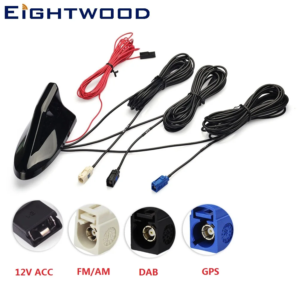 Eightwood Car Roof Shark Fin Amplified AntennaGPS NavigationDAB Digital Radio TunerReceiver Car Stereo FM/AM Radio Combined