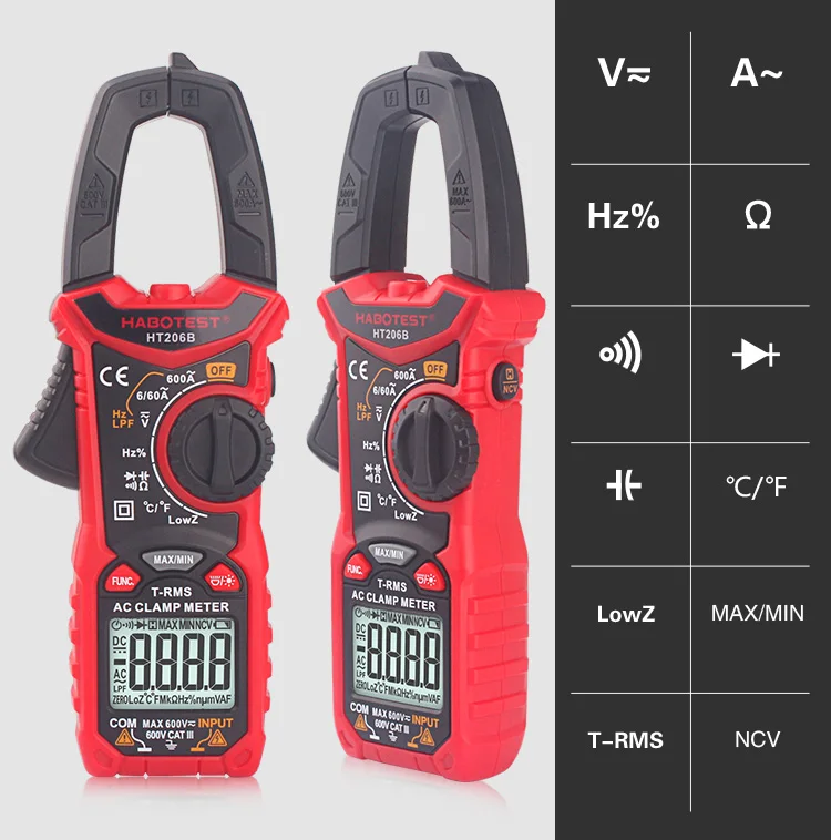 Смарт-клещи AC DC Цифровые клещи HT206A/HT206B/HT206D для измерения AC/DC напряжения AC/DC тока NCV клещи мультиметр