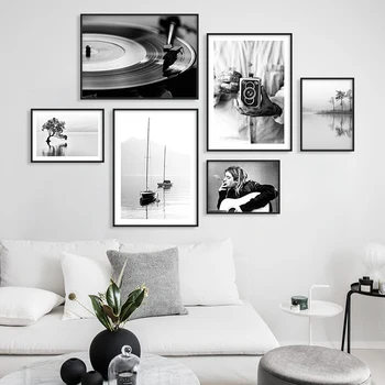 

Nordic Style Landscape Canvas Poster Vintage Camera Music Lake Ship Nature Wall Art Print Painting Decoration Picture Home Decor