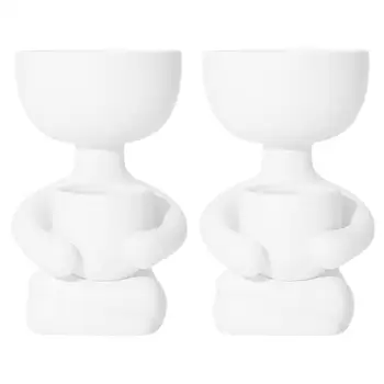 

2Pcs Ceramic Flowerpot Creative Imitation Human Shape Succulent Planting Pot
