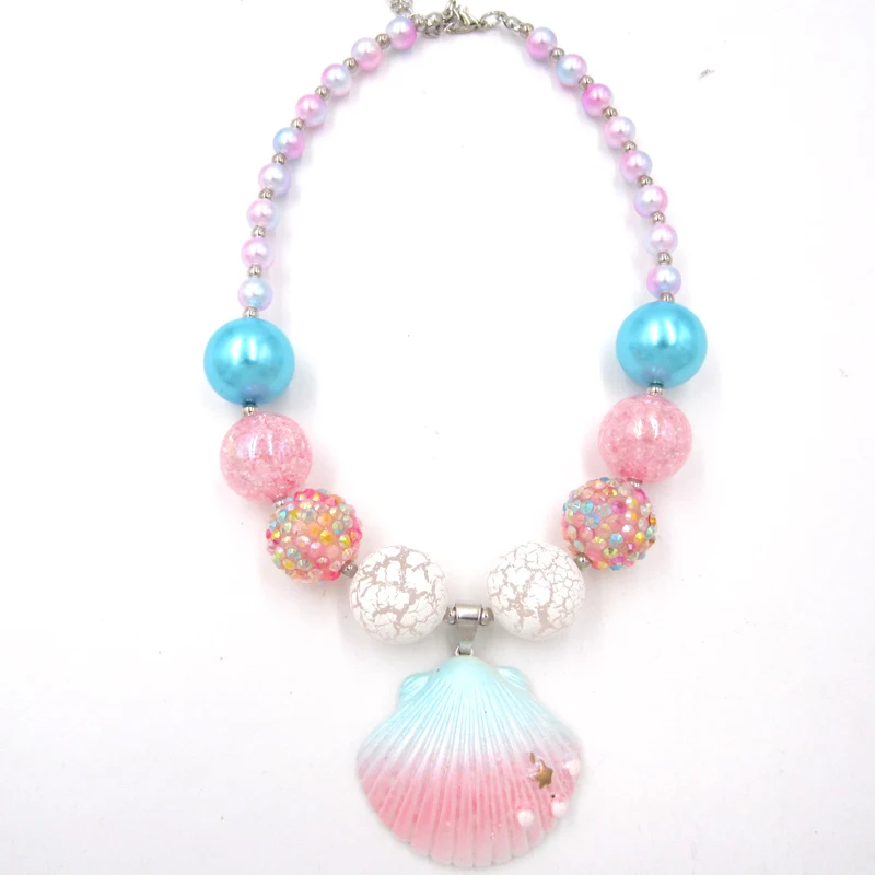 

New fashion baby Iridescent Pearl beads Shell Pendant Necklace cute Kids bubblegum chunky necklace for kids girls jewelry 1pc