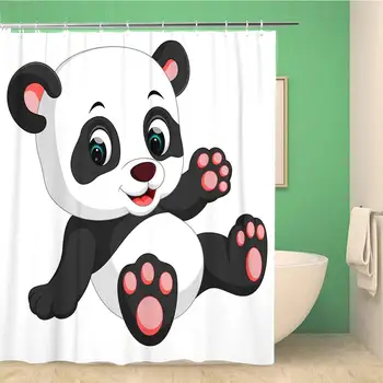 

Bathroom Shower Curtain Animal Cute Panda Cartoon Bear Childhood Children Clip Education 72x72 inches Waterproof Bath Curtain
