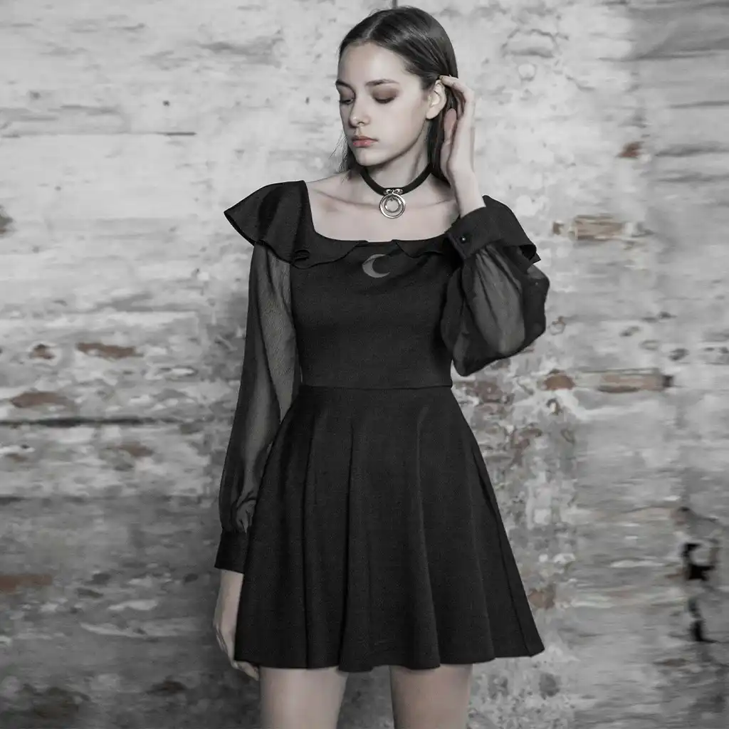Punk Rave Women Gothic One Word Shoulder Flounce Edge Burn Flower Nifty Dress Elastic Cotton Breathable Mesh Puff Sleeve Dress Dresses Aliexpress