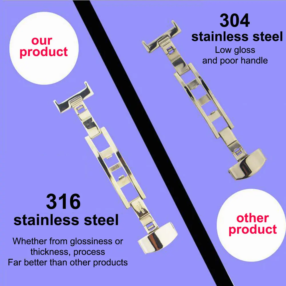 14 mm, 16 mm, 18 mm, 20 mm, 22 mm, 316L-Edelstahl, massiv, doppelt faltbar, Schmetterlingsuhr, Schnallenverschluss, Ersatz für Lederarmband – Detail 10