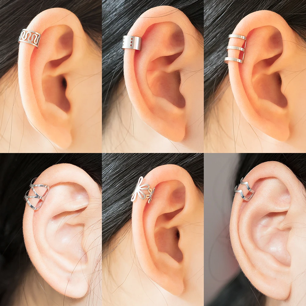 2pcs Mens Womens Black Steel Ear Cuff with Music Note Ear Clip Non-Piercing Clip On Earrings