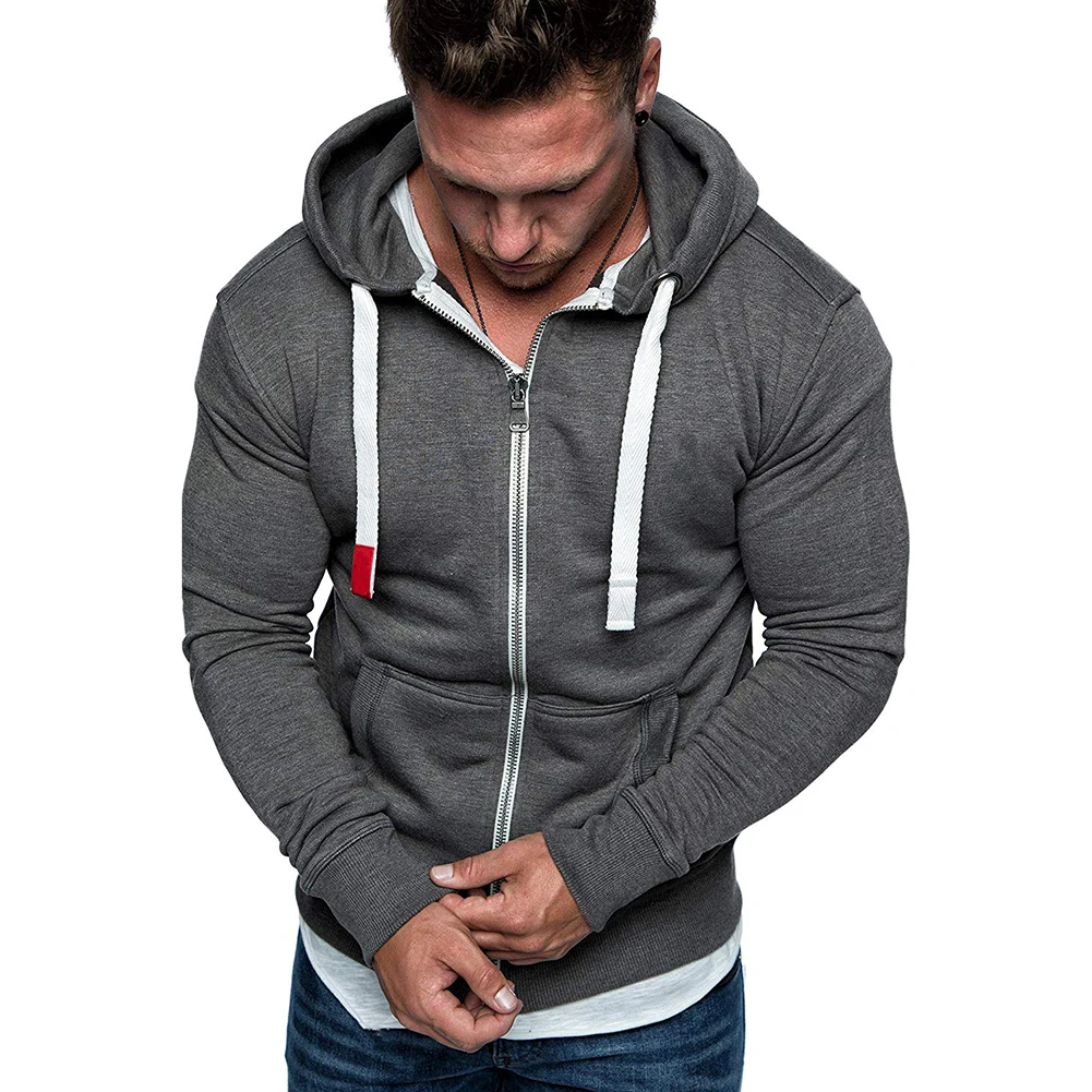 Men's Hoodies Pullover Clearance Mens Casual Long Sleeve Solid Drawstring Sports Outwear Hooded Sweatshirts Front Pocket 