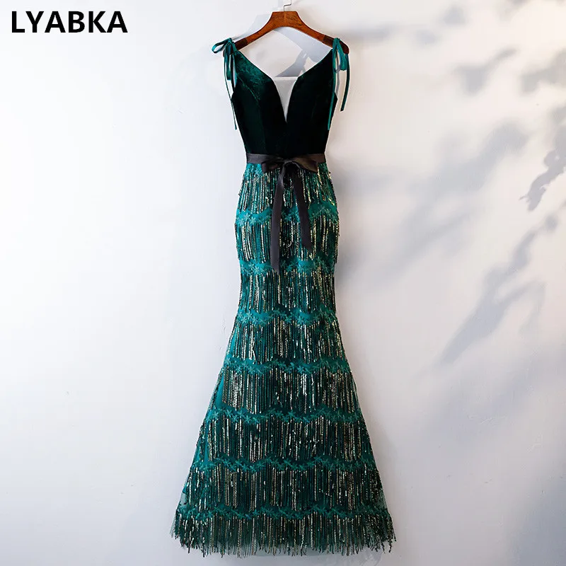 Sexy Mermaid Evening Dress V-neck Green Evening Dresses Long Dress Vestido De Festa Robe De Soiree Evening Dress Elegant