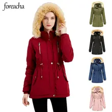 foreacha Women hooded parkas Large size women's coat for women Lamb wool Parks Stand collar Removable cap Parka winter women's