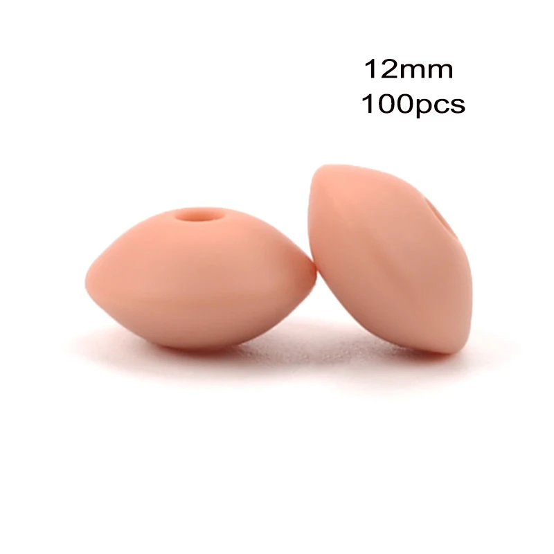 Peach LOFCA 100 шт 12 мм силиконовый чечевица бисер ребенок Прорезывание Зубов Бисер BPA-Free пищевого качества делая ребенка уход за полостью рта соска цепь аксессуары - Цвет: Peach