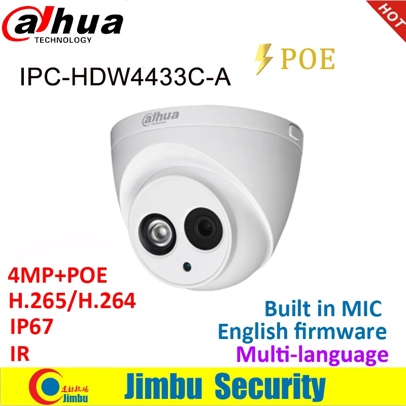 

Dahua IP Camera 4MP IPC-HDW4433C-A Mini Camera IR30 POE starlight H265 H264 Built-in MIC cctv network multiple language dome