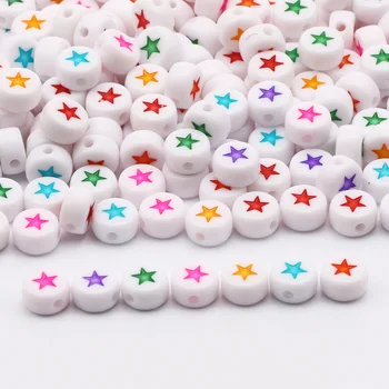 

4X7MM Mixing Color Star Pattern Round Beads Acrylic Loose Beads For DIY Handmade Pacifier Clip Children Jewelry Necklace Making