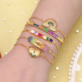 

Women's cz rainbow gold bracelets bangles devil's eye fashion bracelet 2019 zircons colorful bracelet jewelry accessories gift