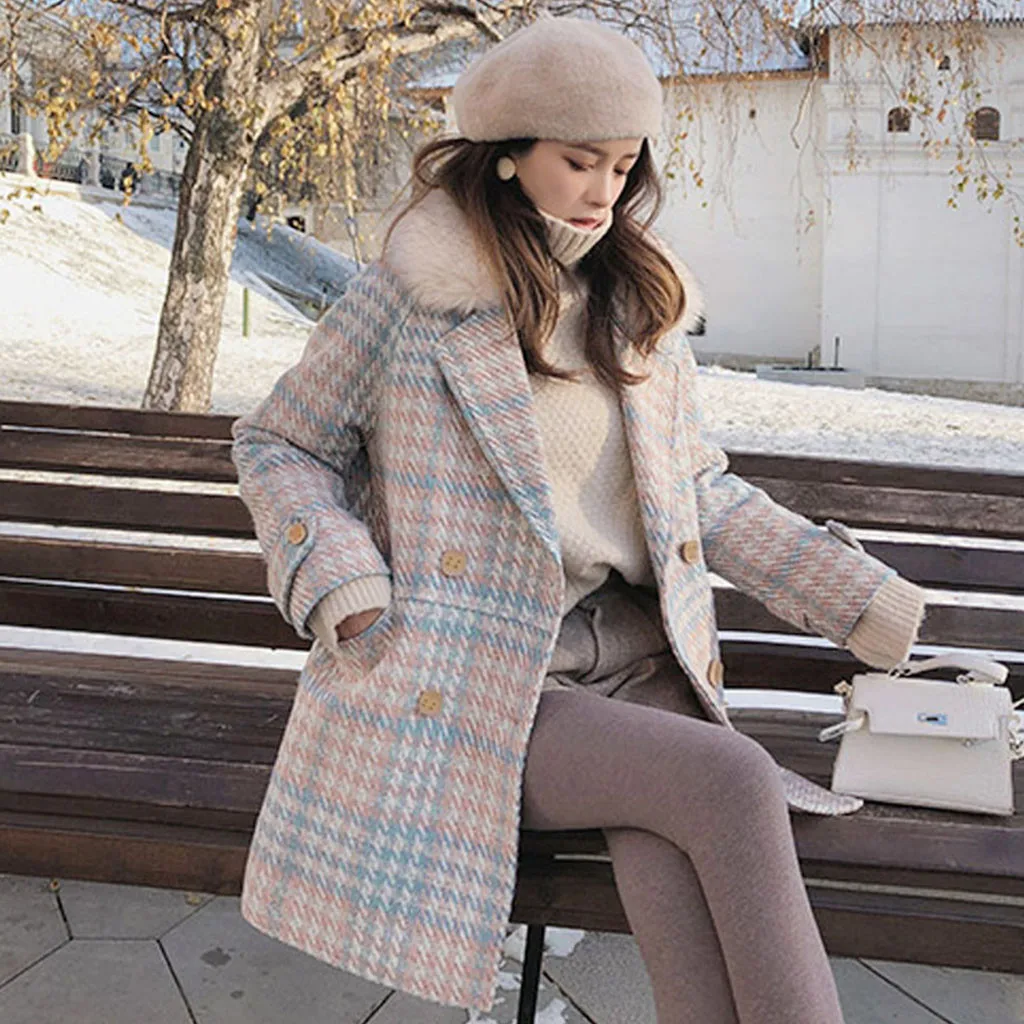 Женская зимняя одежда модное женское элегантное двубортное шерстяное пальто с