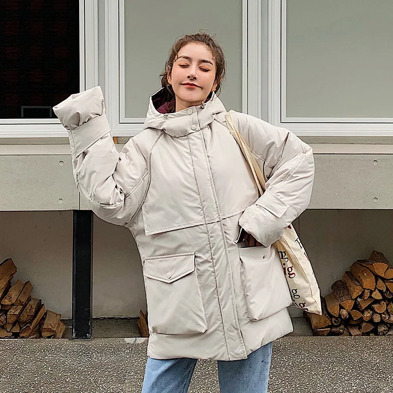 Женская длинная куртка из хлопка BUENOS свободная зимняя в Корейском стиле теплая