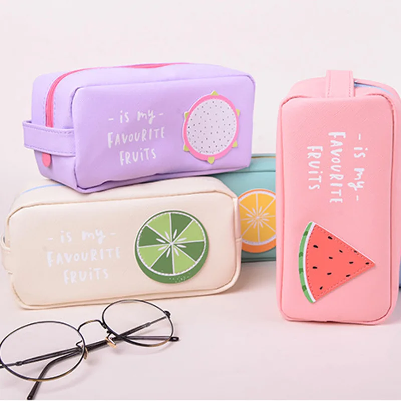 Pensils School Pencil Case Fruit PU Large Capacity Stationery Pencil Bag Luggage Bag Organizer Boy Girl Pencil School Supplies