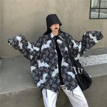 Harajuku японское кимоно шикарный традиционный кардиган юката Bf Стиль принт кран куртка негабаритных японское качество топы FF2289