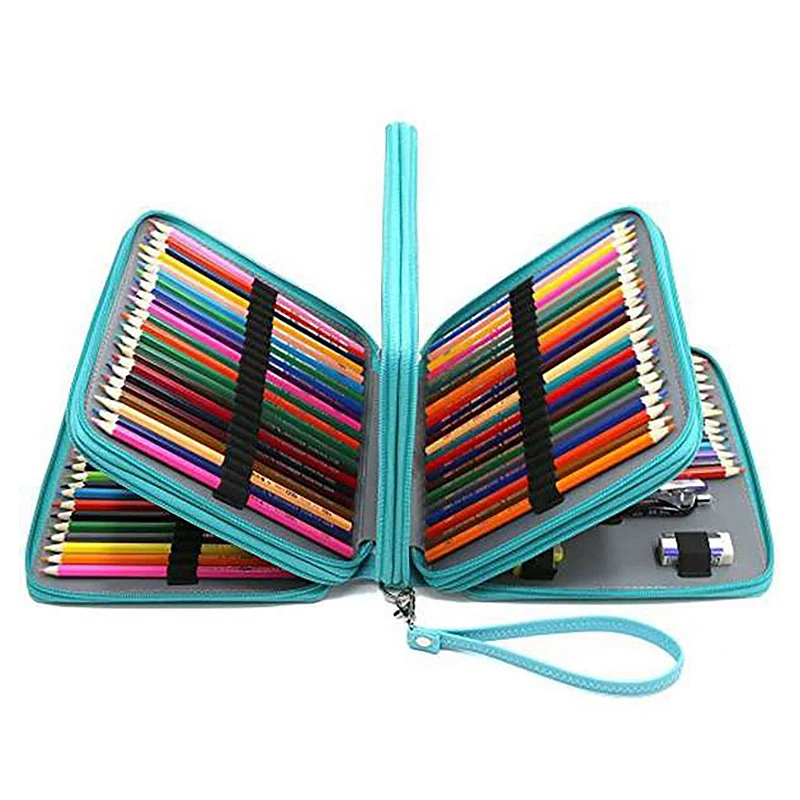 168 Slots Super Large Capacity Pen Bag with Zipper Strap for Watercolor Pencils Pen Bag