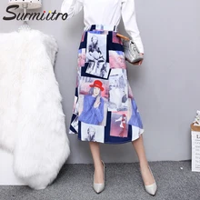Женская юбка-миди с портретным принтом SURMIITRO, офисная юбка с высокой талией для женщин летом
