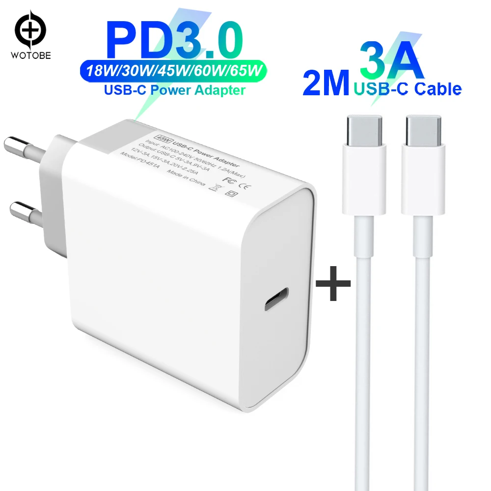 Адаптер питания USB C PD/QC3.0 65 Вт/60 Вт/45 Вт/30 Вт для планшетов/MacBook/iPad/xiaomi/Samsung