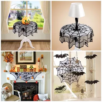 

Halloween Party Black Lace Spider Web Fireplace Mantle Scarf Table Cloth Horror Props Halloween Party Favor Decoration