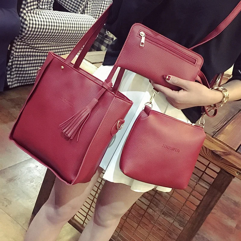 

2019 New Style Western Style Different Size Bags Tassels Three-piece Set WOMEN'S Single-shoulder Bag Crossover Shoulder Bag/hand