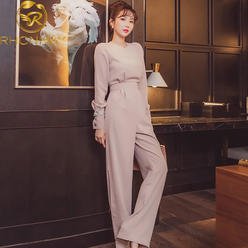 Spring Korean Edition New Women's Slim Temperament Fashion Shine Rhinestone Collar Long Sleeves High Waist Jumpsuits Spring Korean Edition New Women's Slim Temperament Fashion Shine Rhinestone Collar Long Sleeves High Waist Jumpsuits