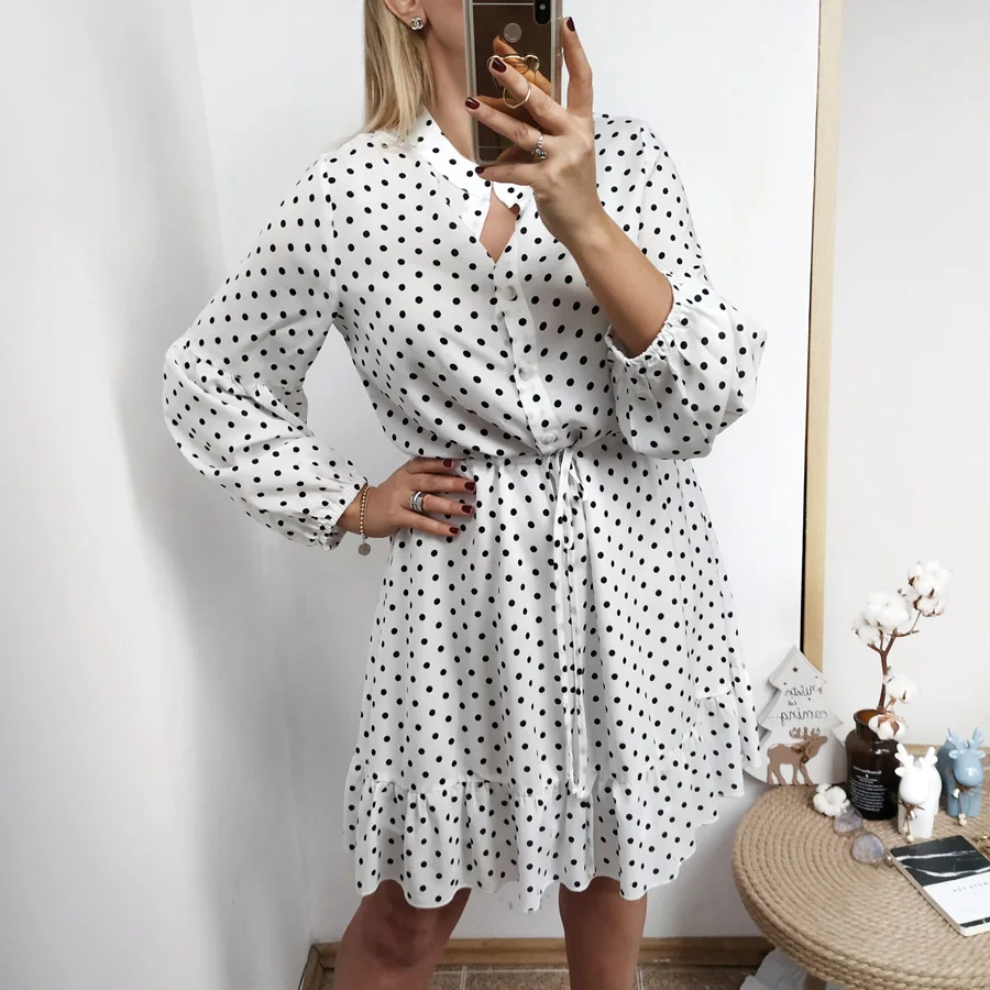 

White Dress Women Dot Printed Vintage Sexy V-Neck Summer Dress Beach Vestidos Womens Evening Party Robe Femme Sundress Red Navy