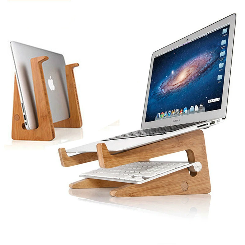 Suporte de Bambu do Portátil Armazenamento do Caderno Suporte de Refrigeração de Altura Aumentada para Dell Polegada Macbook Suporte Base Vertical pc 13-15 ar Pro - Imagem 2