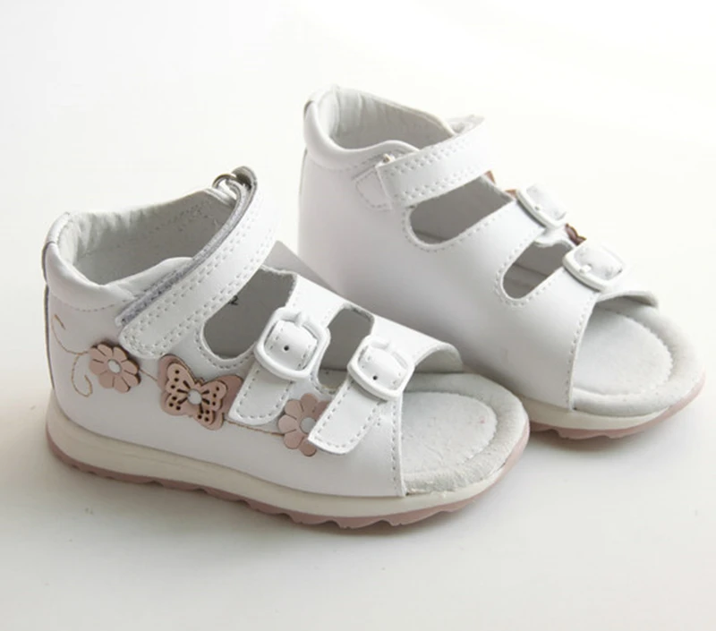 1pair girl back hard Genuine Leather Children Sandals Orthopedic,Super Quality Kids Summer Shoes