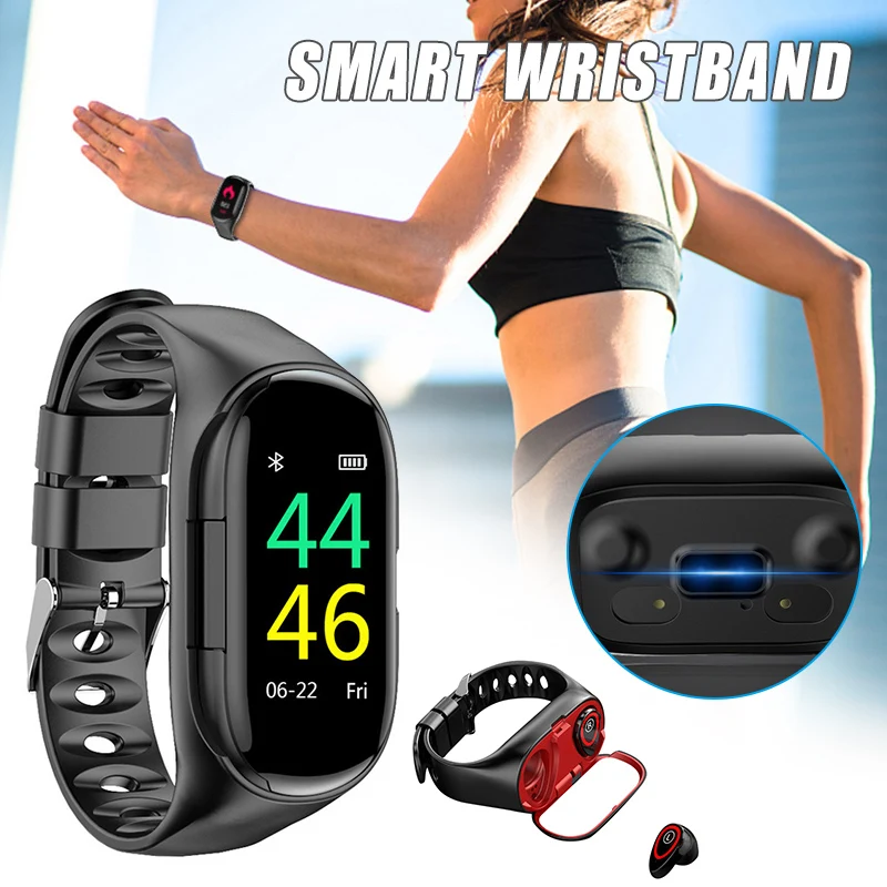 2-in-1 Smart Watch with Earbuds Bluetooth Headphone Wristband Portable for Sport FKU66