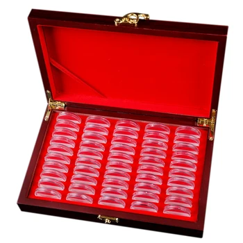 

50 Pcs Wood Coin Protection Display Box Storage Case Holder Round Box Commemorative Collection Box