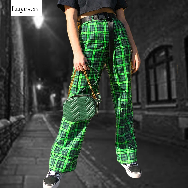 Green plaid trousers womens Clearance