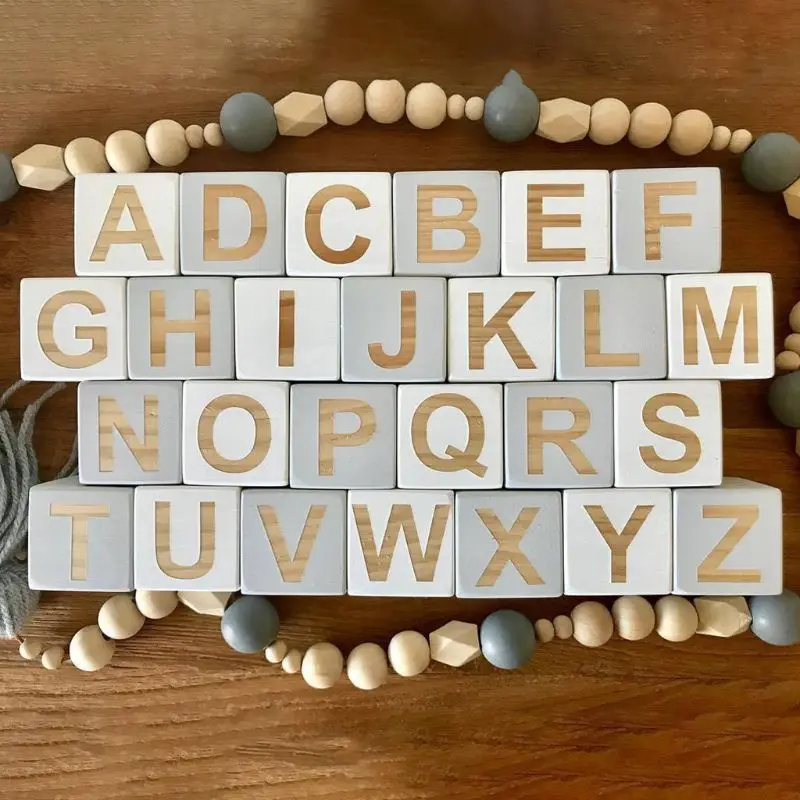 1 Набор для дома из цельного дерева 26 Английский алфавит квадратный кубический Блок Детские Обучающие украшения Детские реквизит для фотосъемки