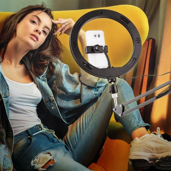 

USB LED Selfie Ring Light Dimmable LED Ring Photography Lamp with Flexible Clip-on Light Stand For Live Video Fill Light