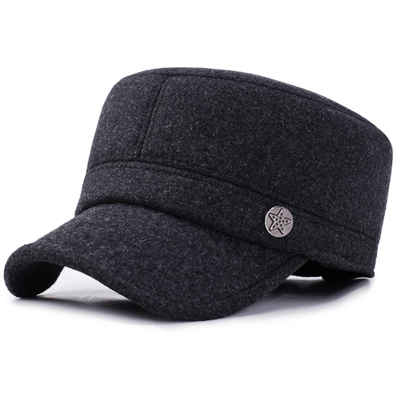 Мужская зимняя шапка, мужская шапка с уткой, козырьки, зимние наушники, плюс бархатная теплая плоская шляпа, хлопковая шапка - Цвет: HT3906GY3