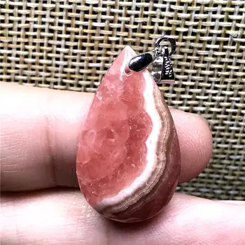 

Genuine Natural Red Rhodochrosite Crystal Pendant Jewelry For Woman Man 24x15x6mm Water Drop Beads Silver Argentina Stone AAAAA