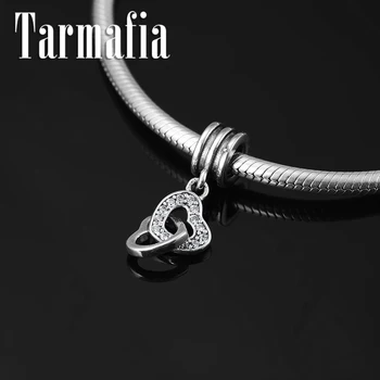

Authentic 925 Sterling Silver Double Heart Shape Clear CZ fine Pendants beads Fit Original European Charms Bracelets making