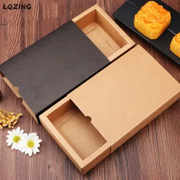 

10pcs Coffee Color Cover Jewelry/Cake Gift Boxes Drawer Shape Kraft Paper Box Christmas Handmade Surprise Gift Case For Package