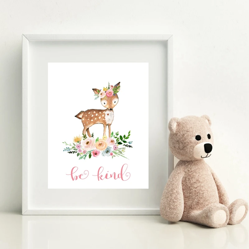 Woodland Animals Painting Pink Baby Room Decor
