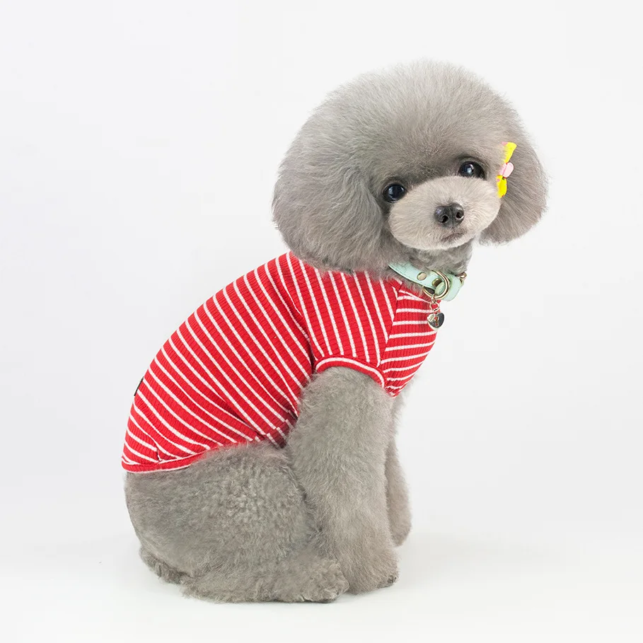 Pet Vest Spring And Summer New Style Dog Clothes Cat Clothes Breathable Stripes Pure Cotton Vest Currently Available Wholes