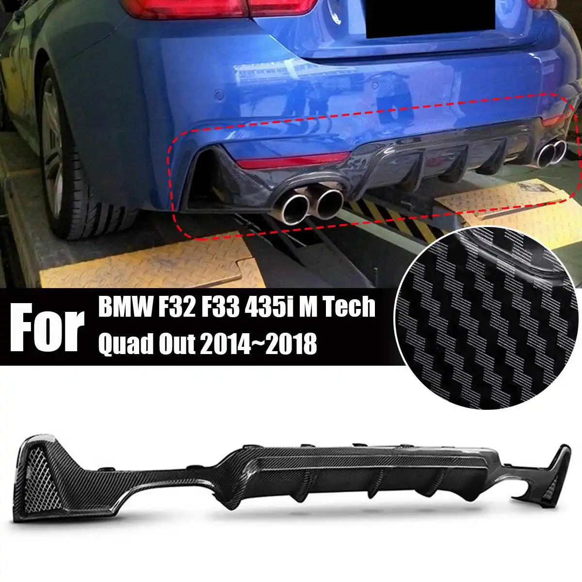

Four Outlet Carbon Fiber Style Rear Bumper Lip Diffuser Car Bumper Lip Diffuser For BMW F32 F33 435i M Tech Quad Out 2014~2018