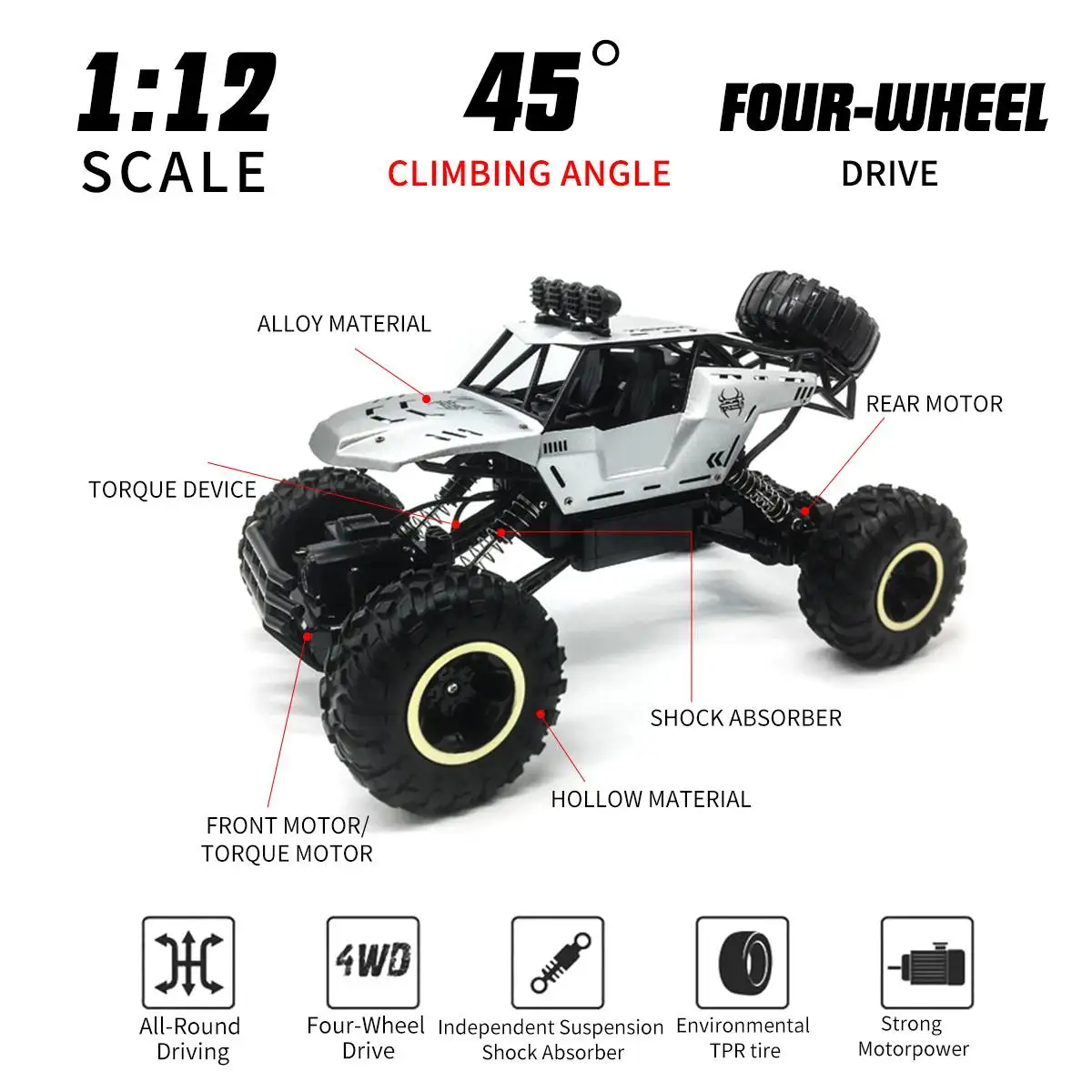 37 см RC автомобиль 1/12 4WD транспортное средство с дистанционным управлением 2,4 ГГц Электрический Bigfoot автомобиль дистанционного управления модель внедорожный автомобиль игрушка Мальчики Дети подарок