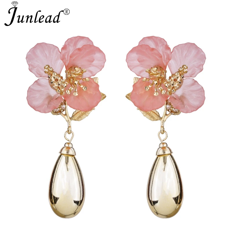 Junlead, новая мода ZA, корейский дизайн, полимерные акриловые серьги, розовый цветок, серьги для женщин, ювелирные аксессуары