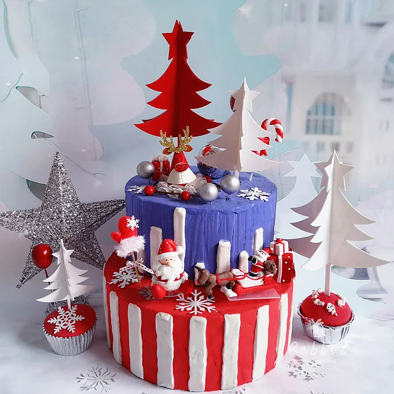 Обувь на год Санта Клаус акриловый торт Топпер красное золото Merry Рождественские елки Снежинка принадлежности для выпечки сладкие подарки