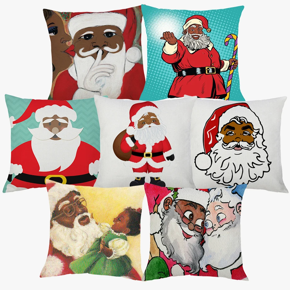 Африканская американская веселая Рождественская Подушка с Санта Клаусом, покрывает спальню, декоративное белье для дивана, наволочка, наволочка, чехол